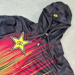 Rockstar Energy Drink Hoodie Mens Medium Black Red Full Zip Fleece Graphic
